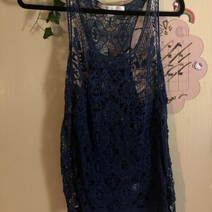 LC Lauren Conrad Blue Lace Top